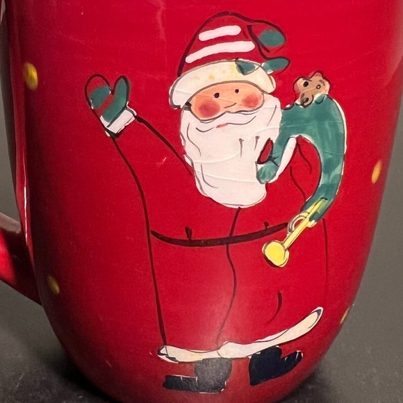 Pair of WORLD MARKET Hand Painted Christmas Mugs  ~ Santa Claus ~ Christmas Tree - Picture 5 of 15